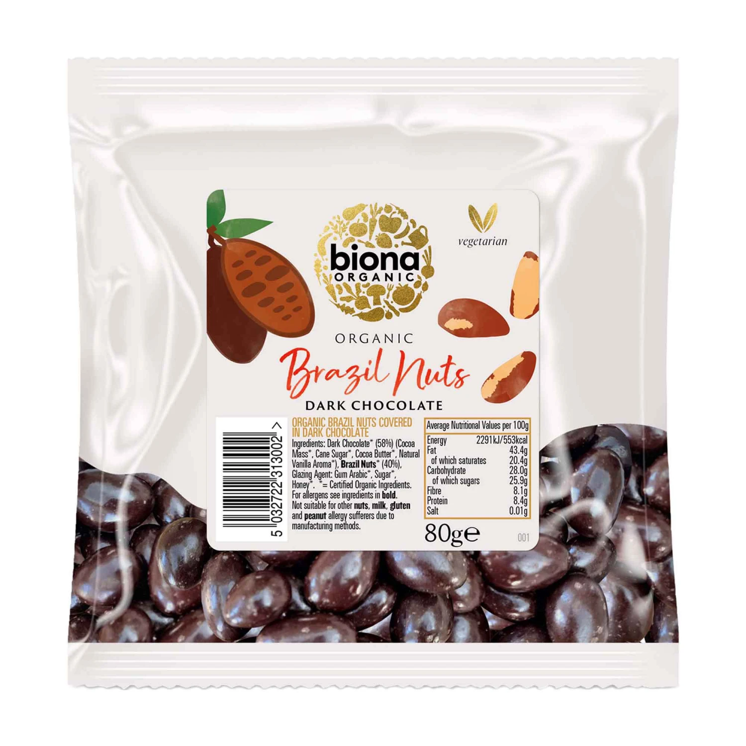 Biona Chocolate Covered Brazil Nuts 80g 3 Biona Chocolate Covered Brazil Nuts 80g