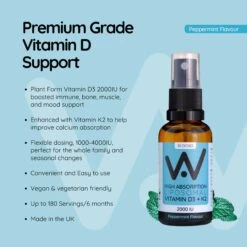 Well.Actually. Liposomal D3 2000 IU's + K2 100mcg Spray - Peppermint Flavour 25ml 10 Well.Actually. Liposomal D3 2000 IU's + K2 100mcg Spray - Peppermint Flavour 25ml -Optimal Home Furnishings 42326 4