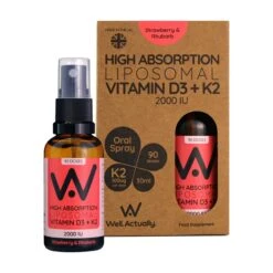 Well.Actually. Liposomal D3 2000 IU's + K2 100mcg Spray - Strawberry & Rhubarb Flavour 30ml -Optimal Home Furnishings 42328 1