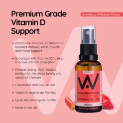 Well.Actually. Liposomal D3 2000 IU's + K2 100mcg Spray - Strawberry & Rhubarb Flavour 30ml -Optimal Home Furnishings 42328 4