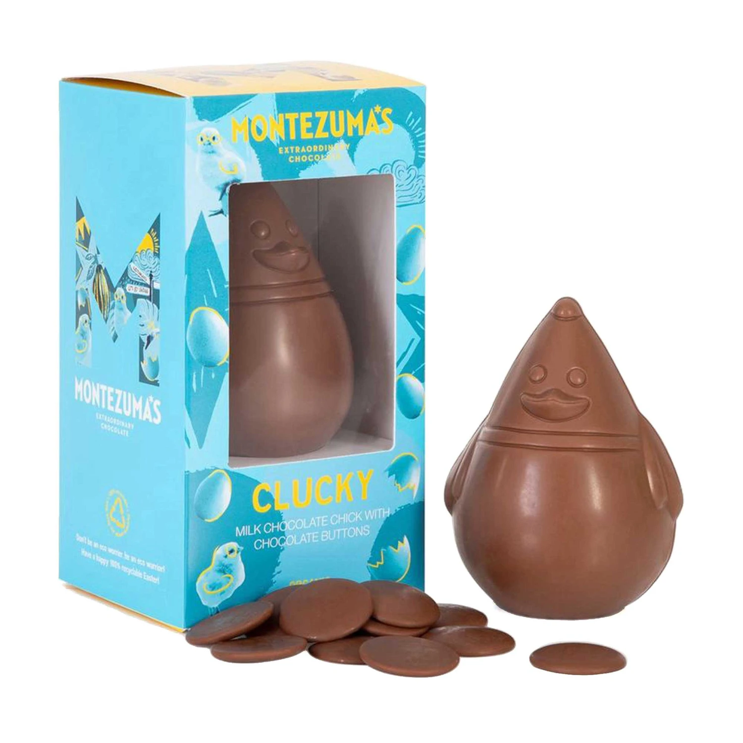 Montezuma's Clucky Milk Chocolate Chick With Milk Chocolate Buttons 100g 3 Montezuma's Clucky Milk Chocolate Chick With Milk Chocolate Buttons 100g