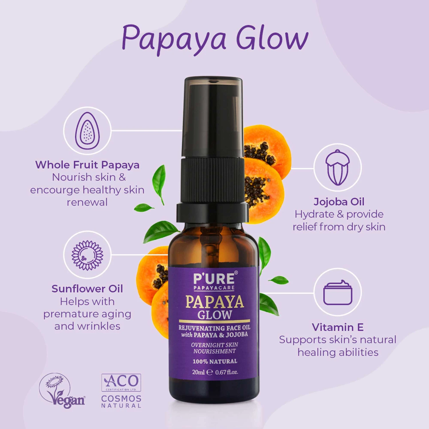 P'ure Papayacare Papaya Glow Rejuvenating Face Oil 20ml 8 P'ure Papayacare Papaya Glow Rejuvenating Face Oil 20ml - Image 6