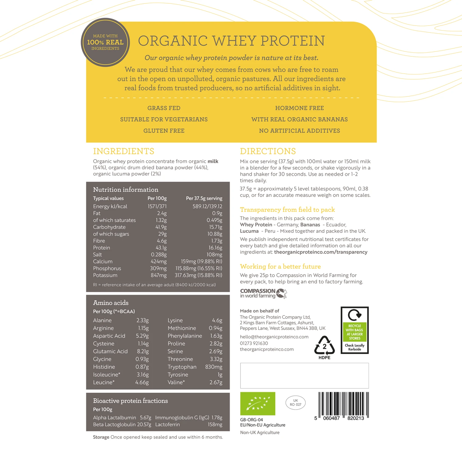The Organic Protein Co. Banana & Lucuma Organic Whey Protein Powder 600g 4 The Organic Protein Co. Banana & Lucuma Organic Whey Protein Powder 600g - Image 2