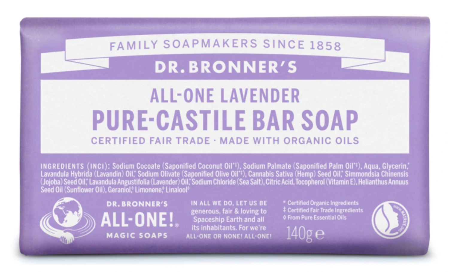 Dr. Bronner's Dr Bronner's Lavender Soap Bar 140g 3 Dr. Bronner's Dr Bronner's Lavender Soap Bar 140g
