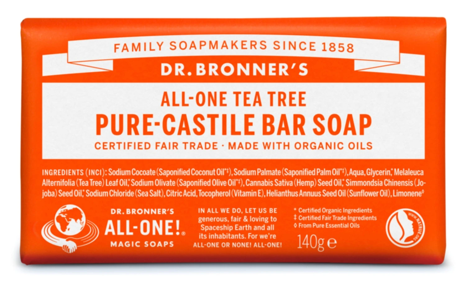 Dr. Bronner's Dr Bronner's Tea Tree Castile Soap Bar 140g 3 Dr. Bronner's Dr Bronner's Tea Tree Castile Soap Bar 140g