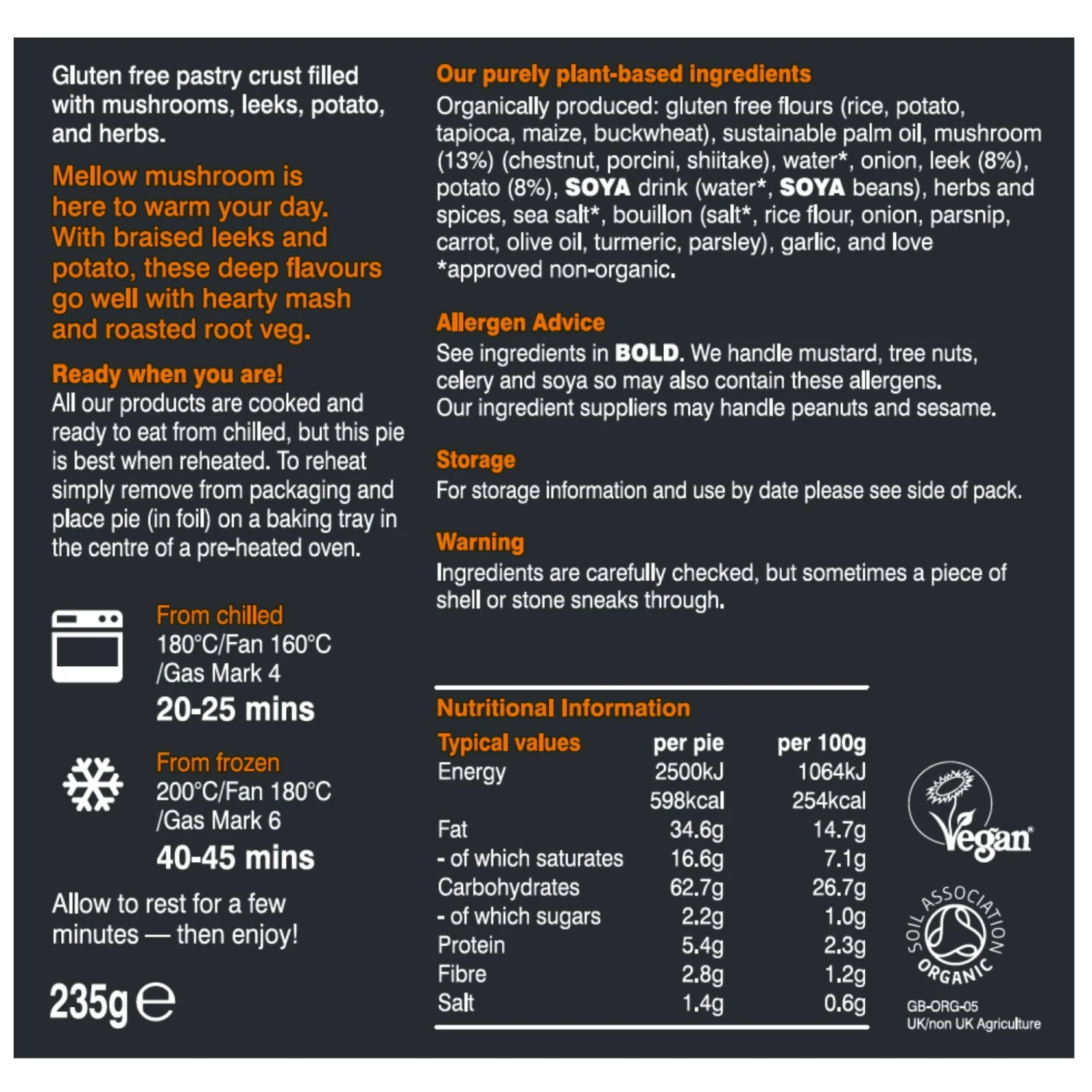 Clive's Organic Mushroom & Leek Gluten Free Pie 235g 4 Clive's Organic Mushroom & Leek Gluten Free Pie 235g - Image 2