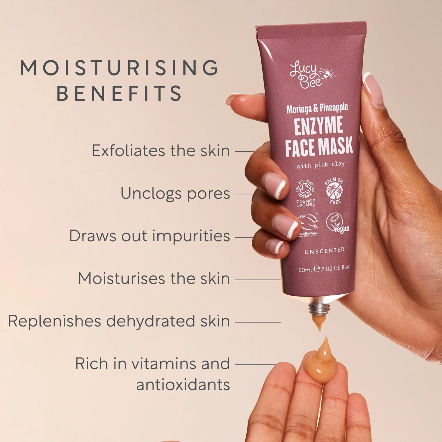 Lucy Bee Organic Moringa And Pineapple Enzyme Face Mask 60ml 4 Lucy Bee Organic Moringa And Pineapple Enzyme Face Mask 60ml - Image 2