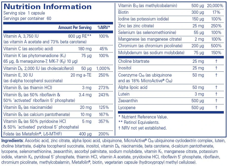 Pure Encapsulations O.N.E. Multivitamin 60 Caps 4 Pure Encapsulations O.N.E. Multivitamin 60 Caps - Image 2
