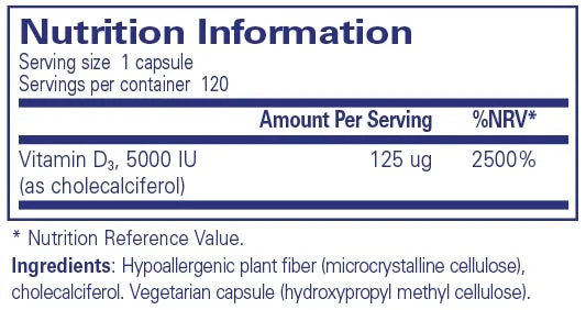 Pure Encapsulations Vitamin D3 5000 IU 120 4 Pure Encapsulations Vitamin D3 5000 IU 120 - Image 2