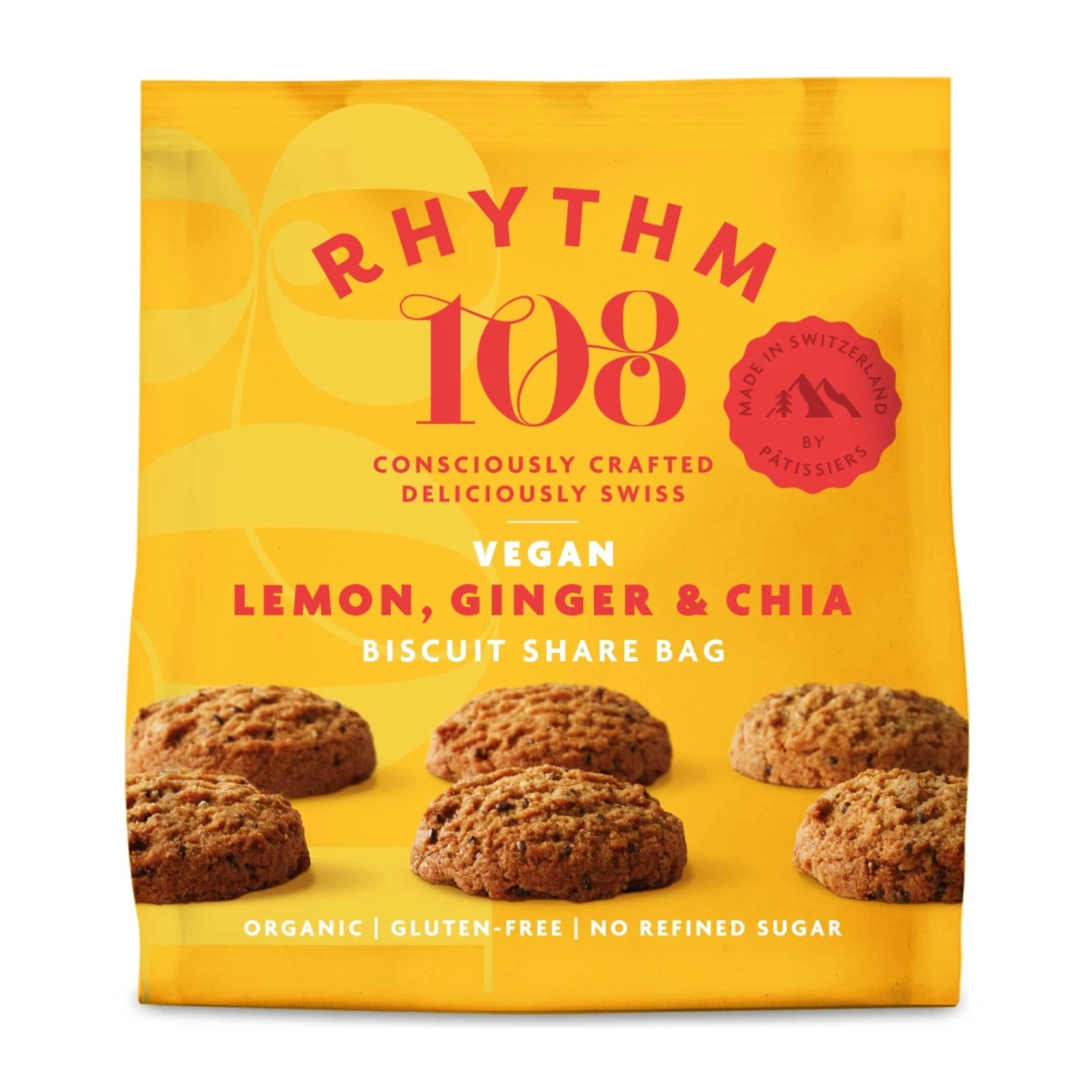 Rhythm 108 Lemon, Ginger & Chia Biscuit Share Bag 135g 3 Rhythm 108 Lemon, Ginger & Chia Biscuit Share Bag 135g