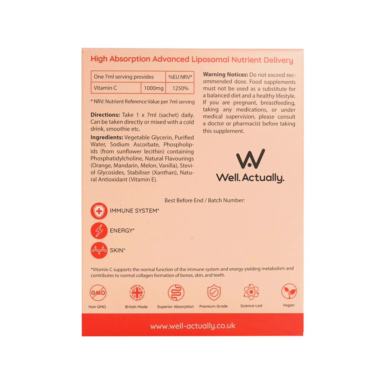 Well.Actually. Liposomal Vitamin C - Orange Twist Flavour 5 Sachets 4 Well.Actually. Liposomal Vitamin C - Orange Twist Flavour 5 Sachets - Image 2